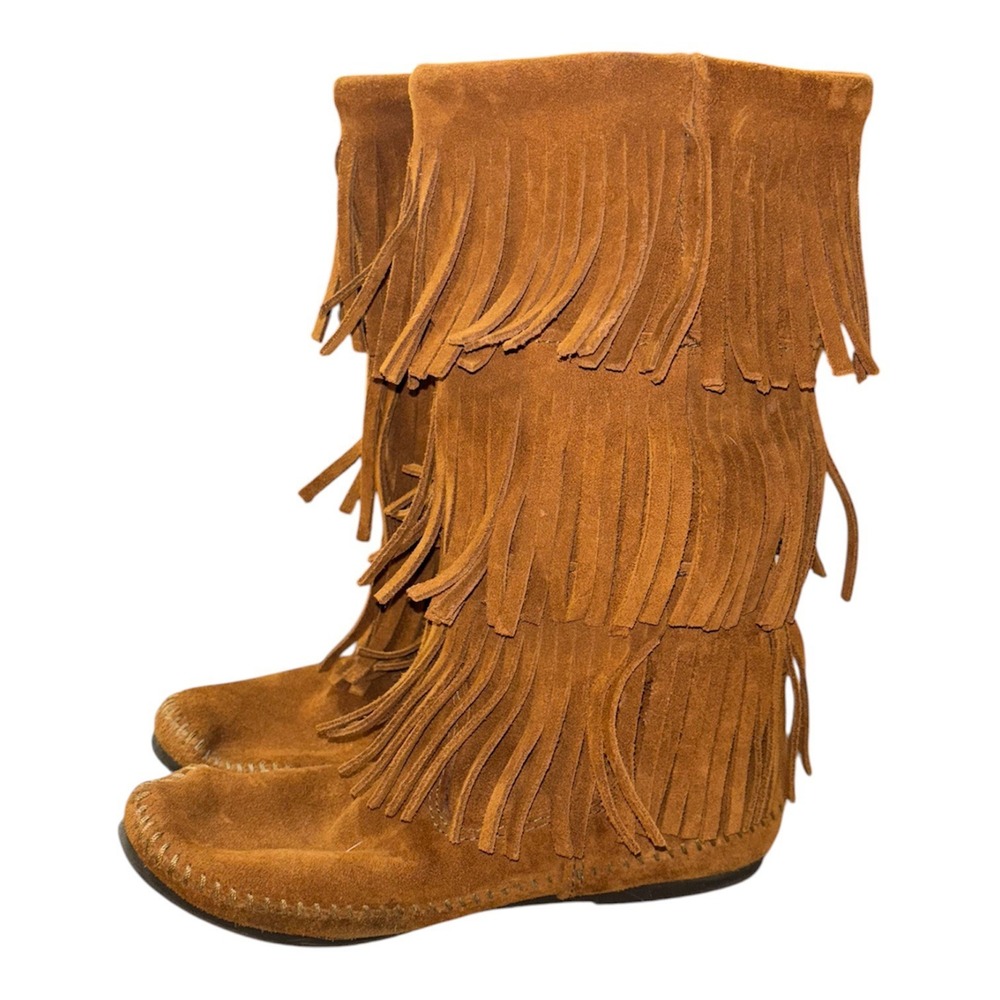 Minnetonka Moccasin 1632 Women Size 7 Brown 3 Layer Fringe Boots Western Cowgirl